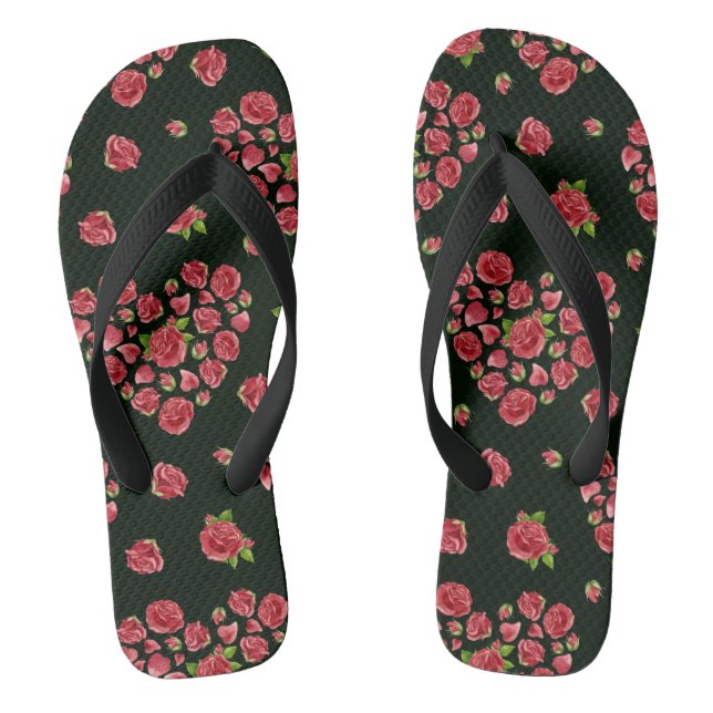 Red Heart Roses Pattern, Valentine's Day Gift Jandals (Footbed)