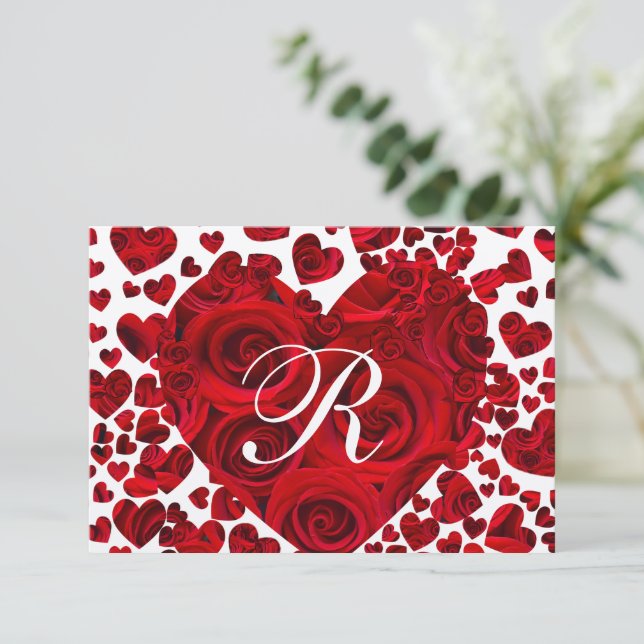 Red Heart Roses Wedding RSVP Card (Standing Front)