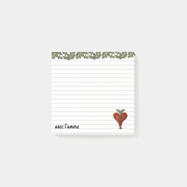 Red heart, ruled-lines post-it notes (Front)