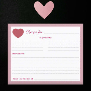 Red Heart Rustic Bridal Shower Pink Recipe Card