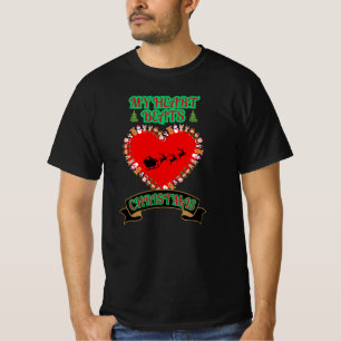 Red Heart Santa Sleigh Reindeer Christmas Holiday T-Shirt