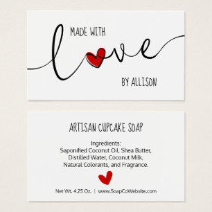 Red Heart Script Lettering Made With Love Gift Tag