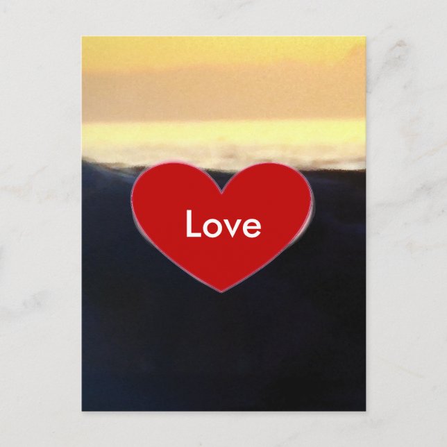 Red Heart & Sea Wave Love Script Postcard (Front)