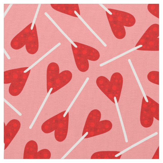 red heart shape lollipop candy pink fabric (Close Up)