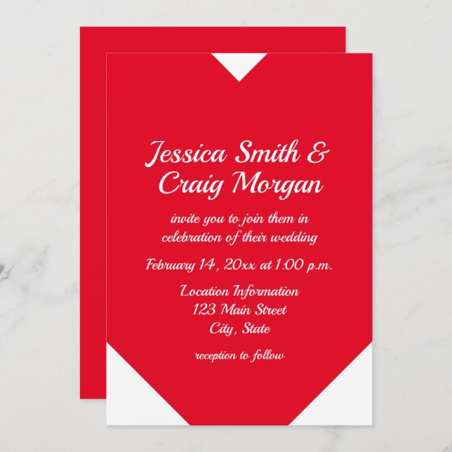 Red Heart Shape Valentines Wedding Invitation (Front/Back)