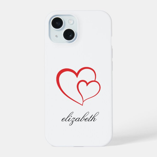 red heart shape withe background personalized  iPhone 15 case (Back)