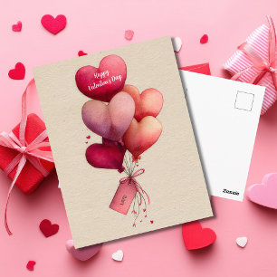 Red Heart Shaped Balloons Valentine`s Day Card 