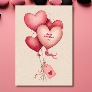 Red Heart Shaped Balloons Valentine`s Day Card