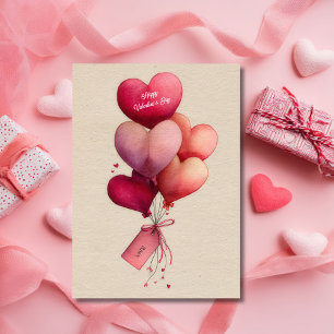 Red Heart Shaped Balloons Valentine`s Day Card 