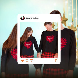 Red Heart Shaped Floral Valentine's Day Couple Sweatshirt