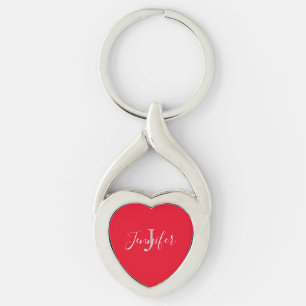 Red Heart Shaped Script Personalised Monogram Key Ring