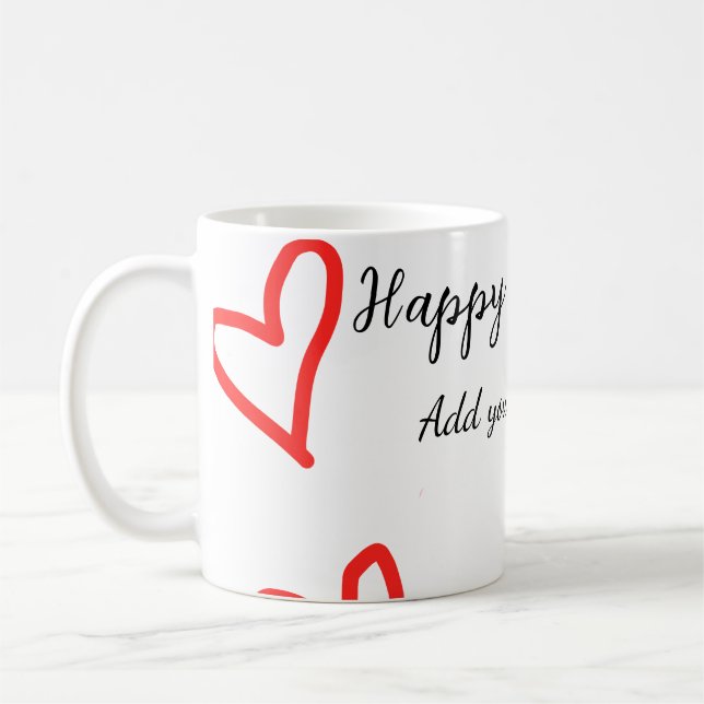 Red heart shapehappy birthday add name text simple coffee mug (Left)