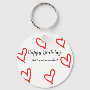 Red heart shapehappy birthday add name text simple key ring