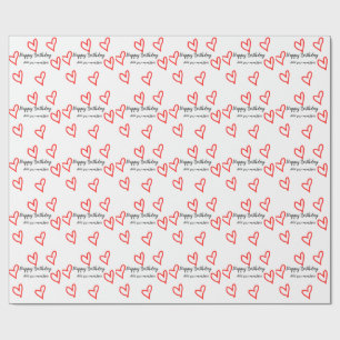 Red heart shapehappy birthday add name text simple wrapping paper
