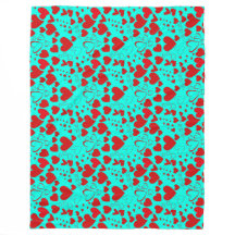 Red Heart Shapes Pattern in Vivid Turquoise