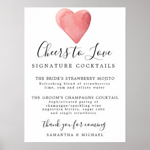 Red Heart Signature Cocktails Wedding Bar Sign