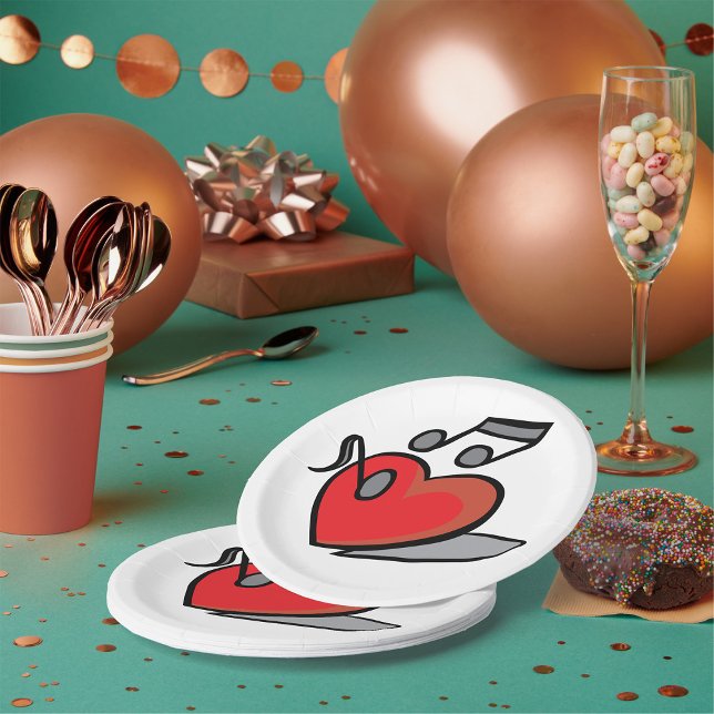 Red Heart Singing Music Notes Paper Plate (Creator Uploaded)