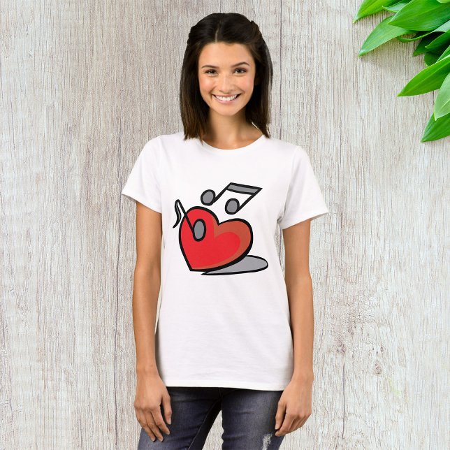 Red Heart Singing Music Notes T-Shirt (Creator Uploaded)