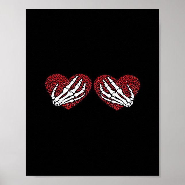 Red Heart Skeleton Hands Classic Design Poster (Front)