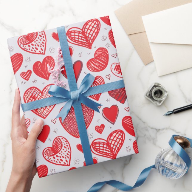 Red Heart Sketches Wrapping Paper (Gifting)