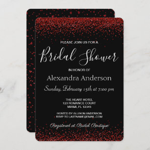 Red Heart Sparkle Glitter Bridal Shower Invitation