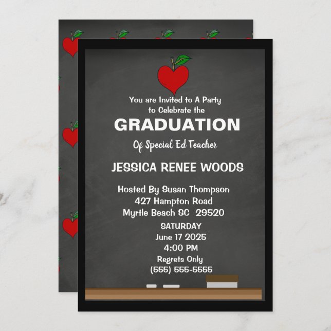 Red Heart Special Ed Teacher Graduation Invitation (Front/Back)