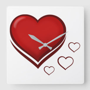 Red Heart Square Wall Clock