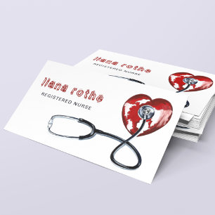 Red Heart stethoscope Healthcare Caregiver Nurse Business Card