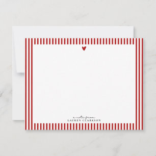Red Heart Striped Valentine Note Card