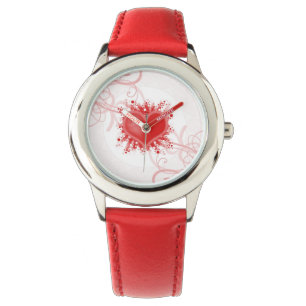 Red Heart Swirls Wrist Watch