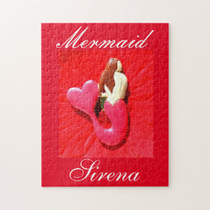 red heart-tailed mermaid jigsaw puzzle