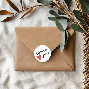 Red Heart Thank You Classic Round Sticker