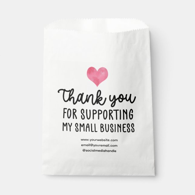 Red Heart Thank You Supporting Small Business Favour Bags (Front)