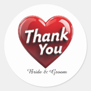 💖 Red Heart Thank You Wedding Favour 💖 Classic Round Sticker