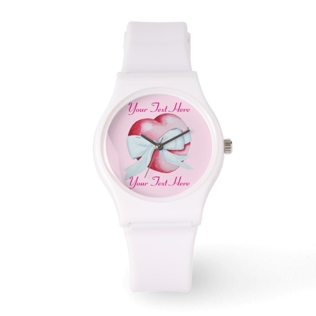 red heart tied with white bow romantic watch (Front)