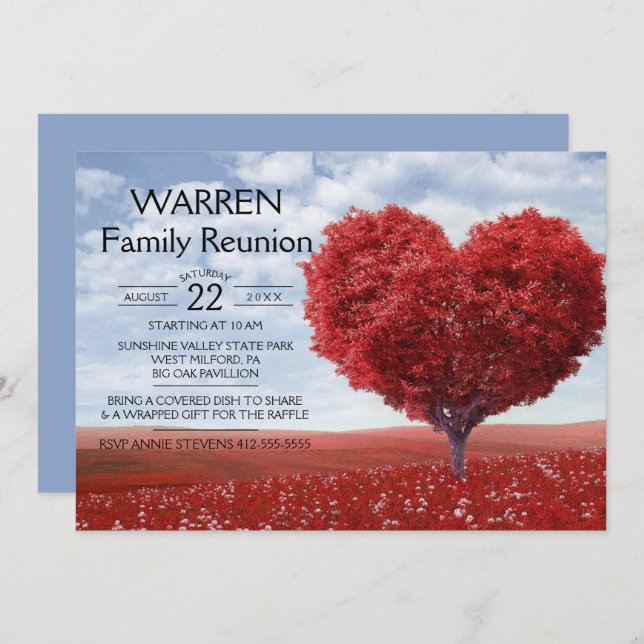 Red Heart Tree Family Reunion Invitation (Front/Back)