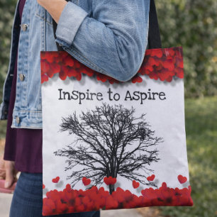 Red Heart Tree Inspirational Quote Romantic Art Tote Bag