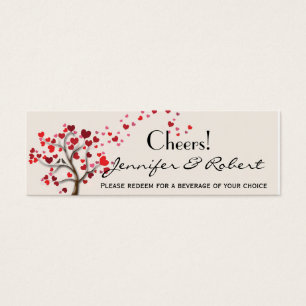Red Heart Tree on Ivory Wedding Drink Ticket