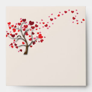 Red Heart Tree on Ivory Wedding Envelope