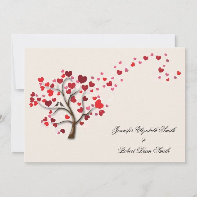 Red Heart Tree on Ivory Wedding Invitation (Front)