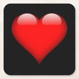 Red Heart Trendy Love Wedding Square Paper Coaster