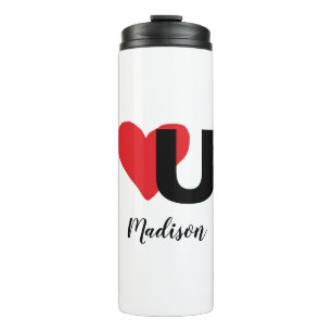 Red Heart U Love Valentine's Day Monogrammed Name Thermal Tumbler