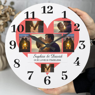 Red Heart Valentine Couple Photo Name Personalized Large Clock