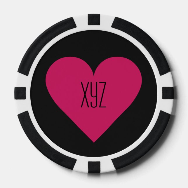 Red Heart Valentine custom poker chips (Front)