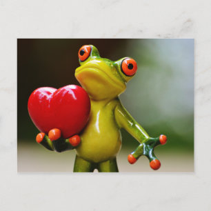 Red Heart Valentine Green Frog Holiday Postcard