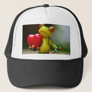 Red Heart Valentine Green Frog Trucker Hat