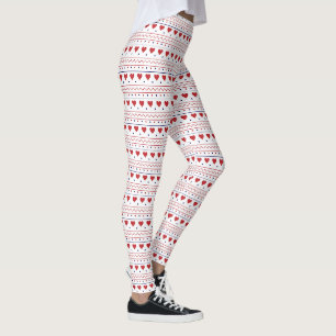Red heart valentine love pattern leggings
