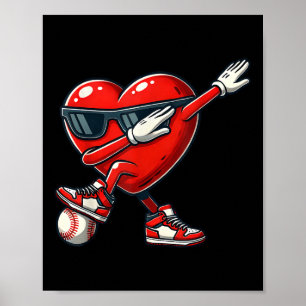 Red Heart Valentine Playing Baseball Dabbing Toddl Poster