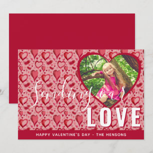 Red Heart Valentine`s Day Script Family Photo Holiday Card