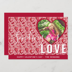 Red Heart Valentine`s Day Script Family Photo Holiday Card